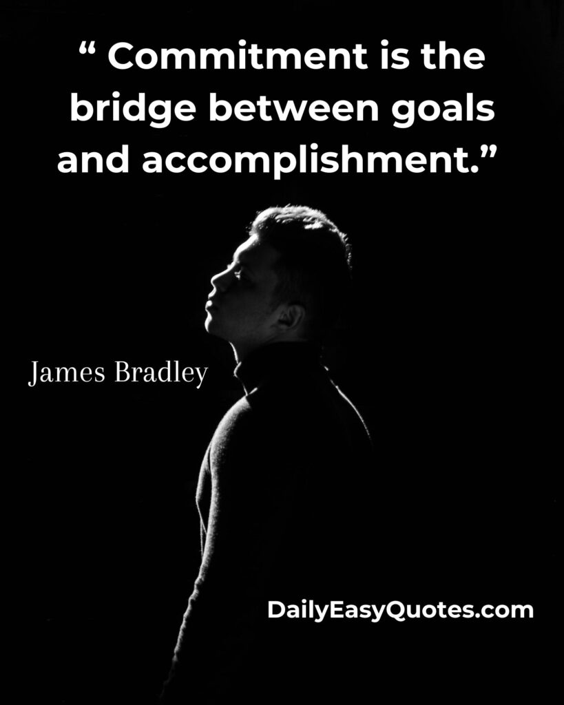 Short quote about commitment connecting goals to accomplishment.

