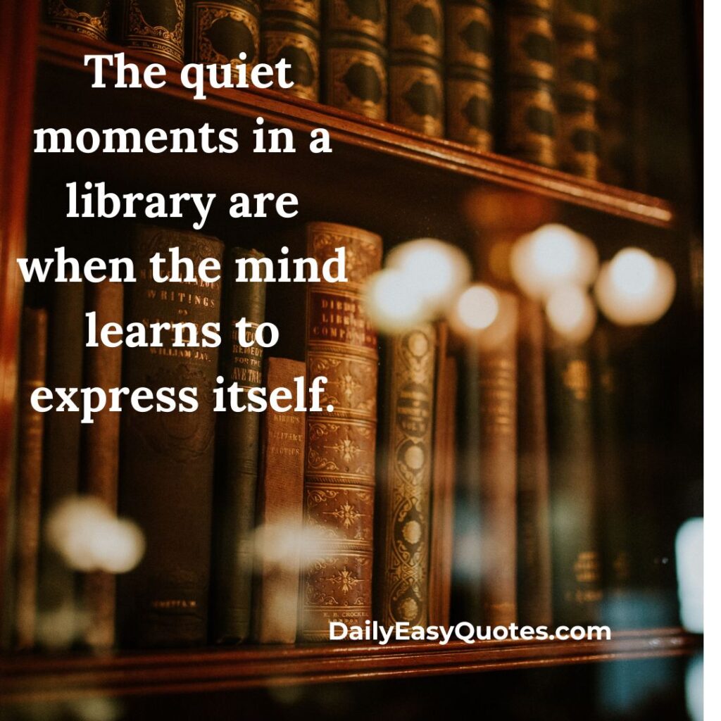 Library quote highlighting the power of quiet moments for self-expression.

