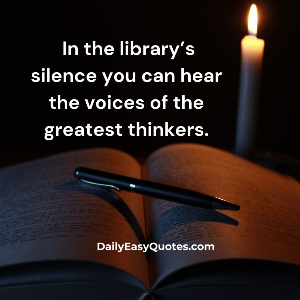 A serene library scene where silence reveals the thoughts of great thinkers.

