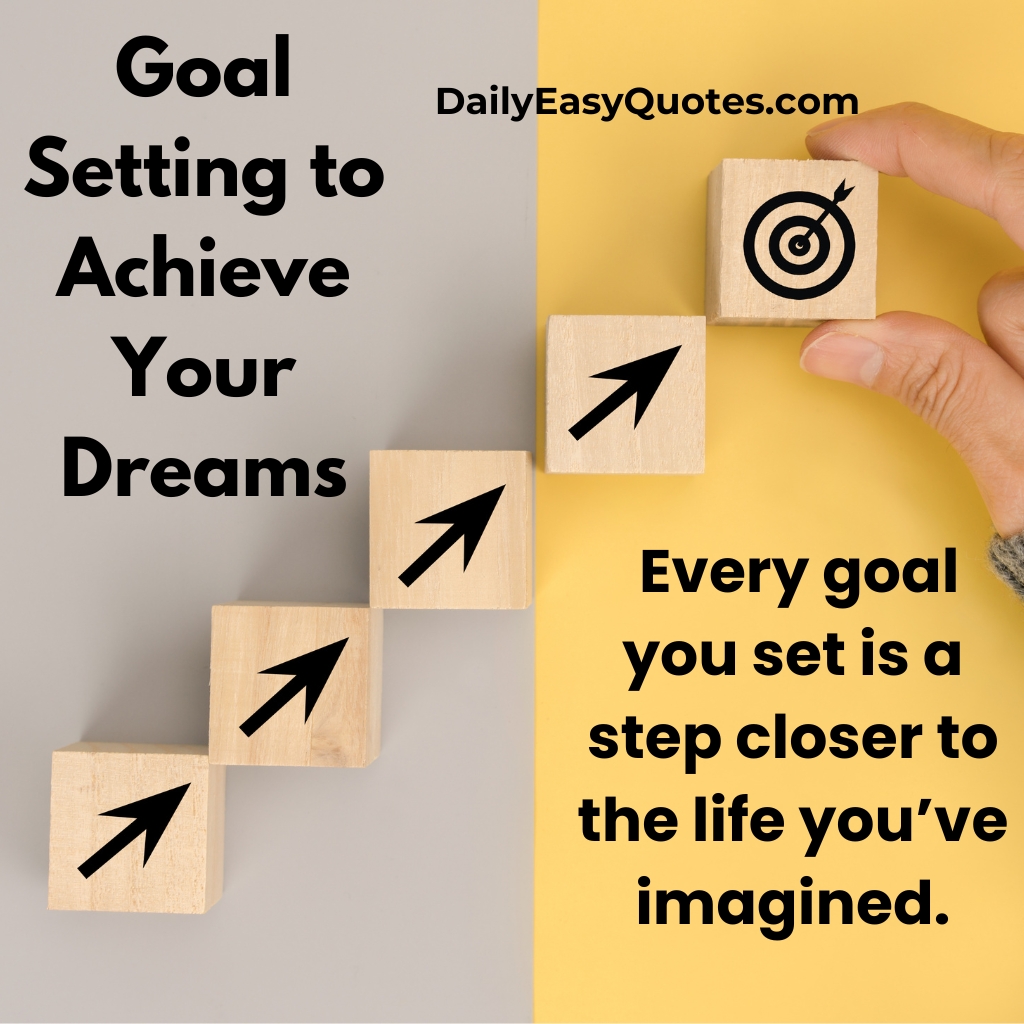 An inspiring quote about setting goals to move closer to your dream life.