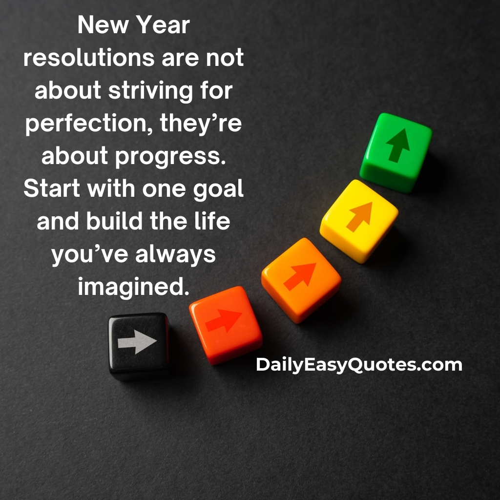 Progress-focused New Year resolution quote about realistic goals.